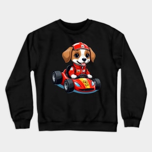 Cute Dog in Red Racing Car Crewneck Sweatshirt